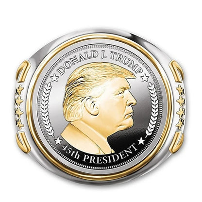 Patriotic Trump Biker Ring - Silver & Gold-Tone American President Jewelry