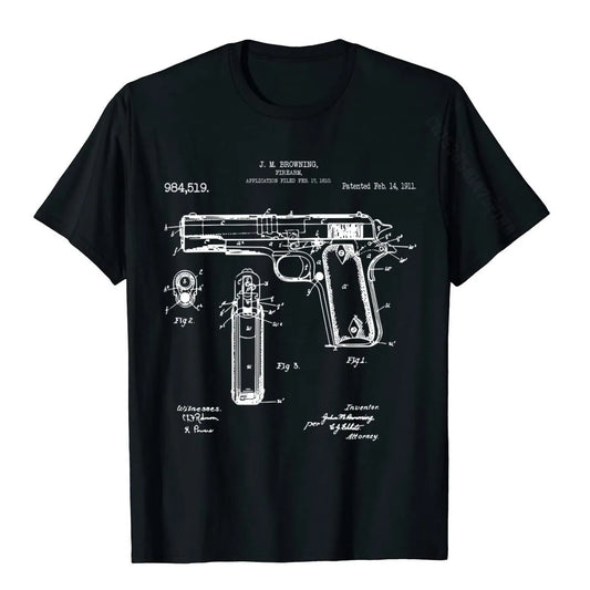 John Browning 1911 Patent Illustration - Classic Gun Enthusiast T-Shirt