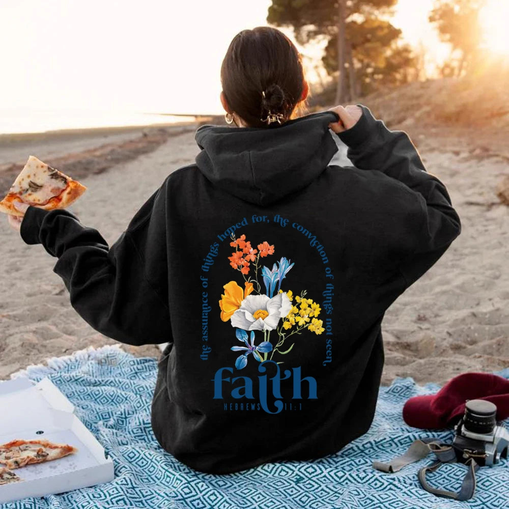 Women's Bible Verse Hoodie - Hebrews 11:1  - Faith inspired Religious Pullover