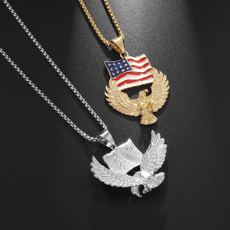 American Flag Golden Vulture Pendant - Men's Necklace