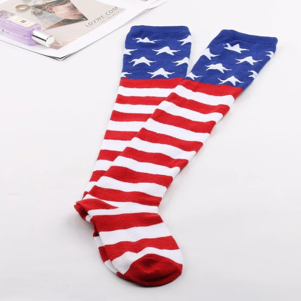 Star Spangled Banner Over-Knee Socks - American Flag Themed Stockings for Women