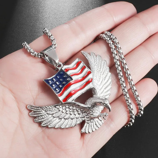 American Flag Punk Vulture Necklace - Retro Rock Party Jewelry for Men