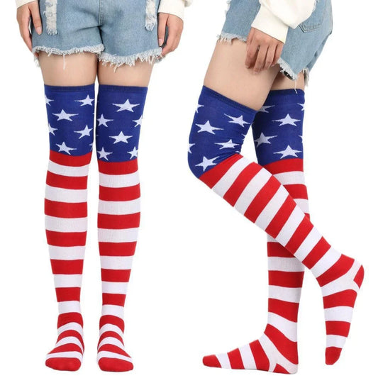 Star Spangled Banner Over-Knee Socks - American Flag Themed Stockings for Women