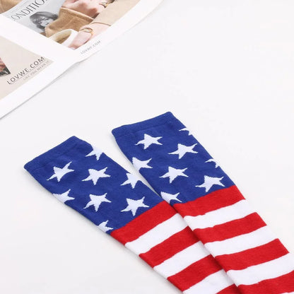 Star Spangled Banner Over-Knee Socks - American Flag Themed Stockings for Women