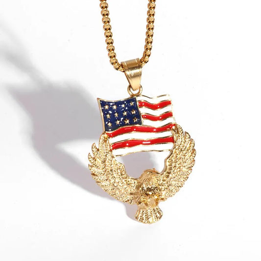 American Flag Golden Vulture Pendant - Men's Necklace