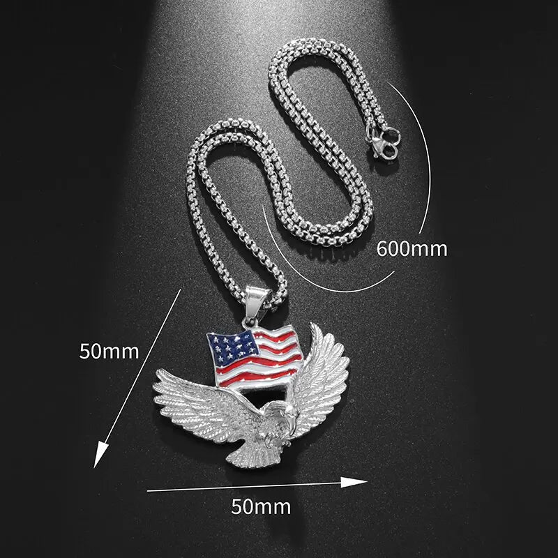 American Flag Punk Vulture Necklace - Retro Rock Party Jewelry for Men