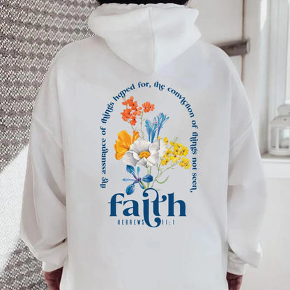 Women's Bible Verse Hoodie - Hebrews 11:1  - Faith inspired Religious Pullover