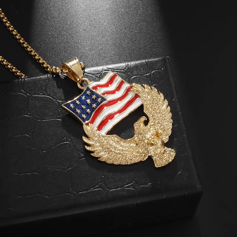 American Flag Golden Vulture Pendant - Men's Necklace