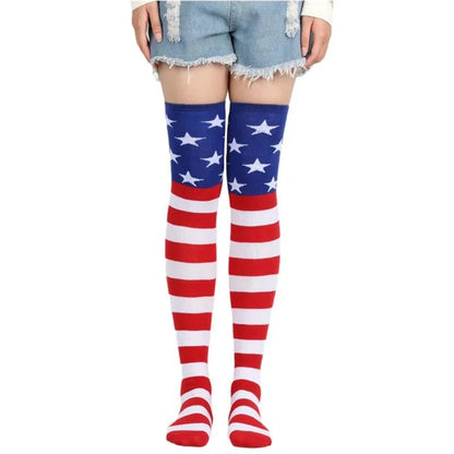 Star Spangled Banner Over-Knee Socks - American Flag Themed Stockings for Women